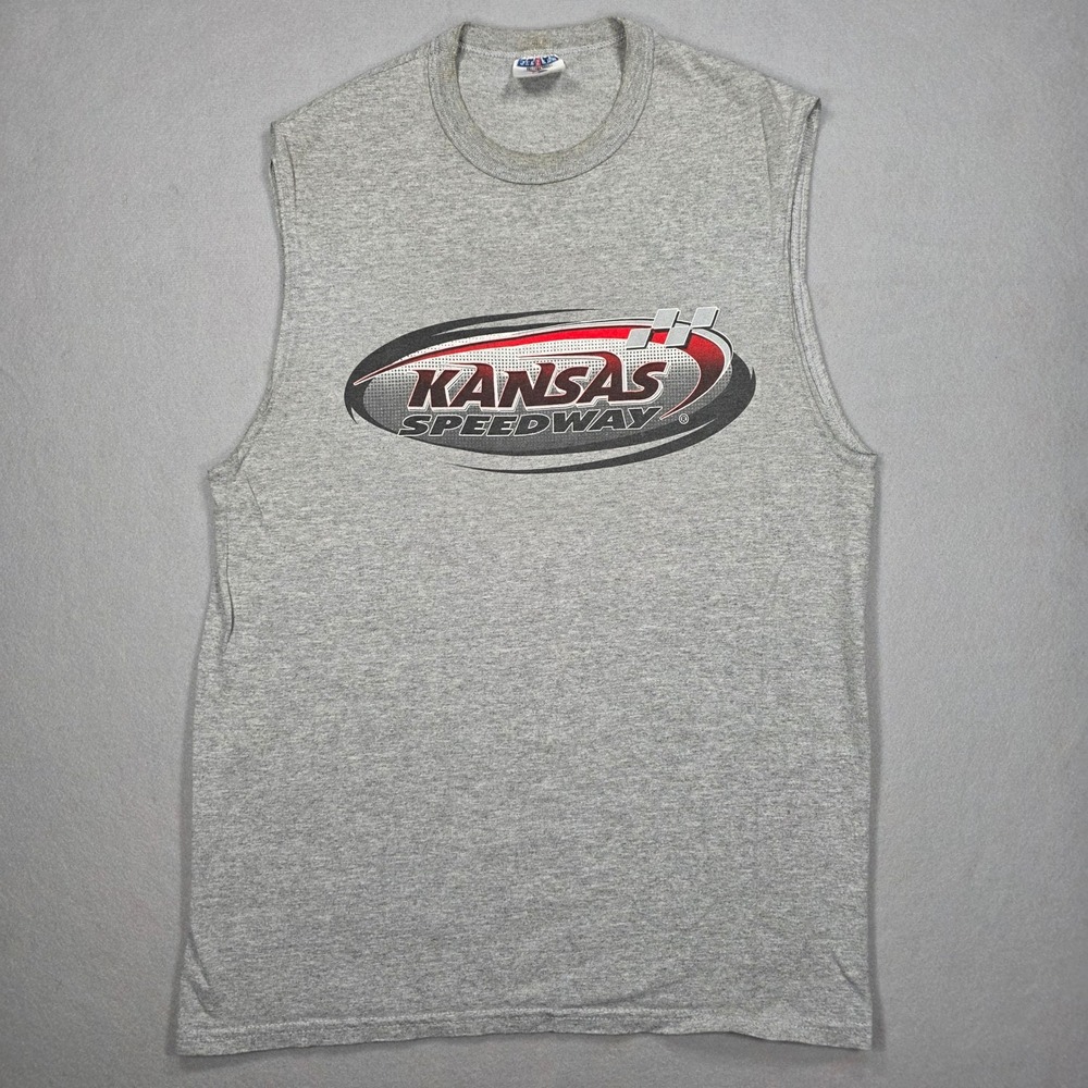 Vintage Jerzees Kansas Speedway Sleeveless Muscle Tee Heather Gray Mens Large